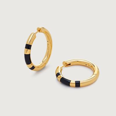 Gold Kate Young Gemstone Medium Hoop Earrings Black Onyx