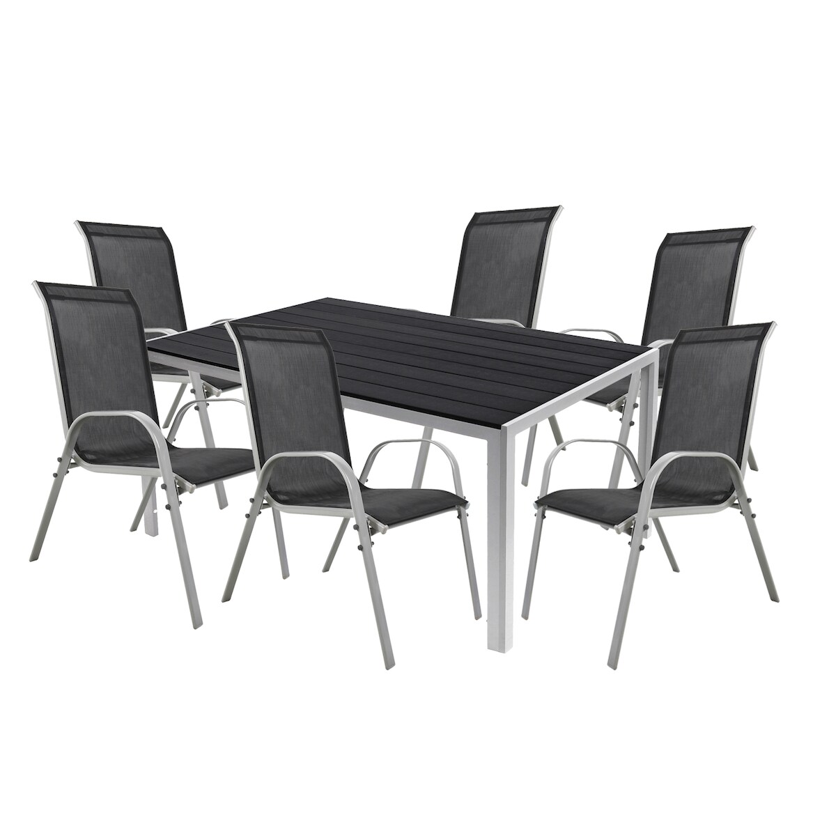Mojawo 7tlg Alu Gartenmöbel Gartengarnitur 150x90cm Stapelstuhl Textilen Image