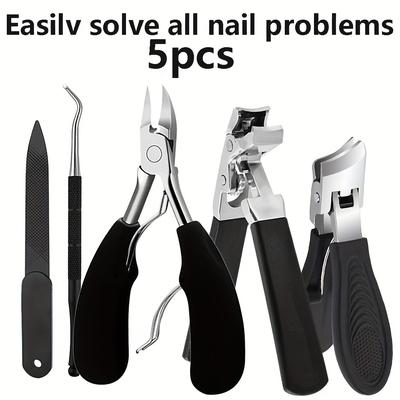 TEMU A Set Of 5 Heavy-duty Podiatrist-grade Nail Clippers - Featuring Curved, Wide, And Angled Tips, Design, Stainless Steel Blades, And Designed For Thick Toenails, Easy To Grip - Men And Adults. Image