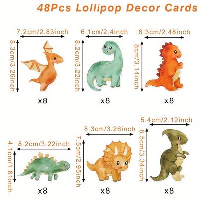 TEMU 48pcs Dinosaur Lollipop Holder Cards For Birthday, Baby Shower, And Party Decorations - Paper Dino Theme Lollipop Covers For Party Favors, Supplies Image