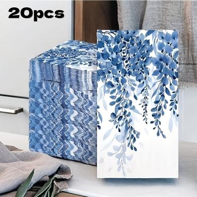 TEMU 10/20pcs Navy Blue Napkins, Watercolor Vine Plants, Guest Napkins Disposable Dinner Hand Towels, Suitable For Home Bathrooms, Weddings, Birthday Party Supplies, Party Decorations Image