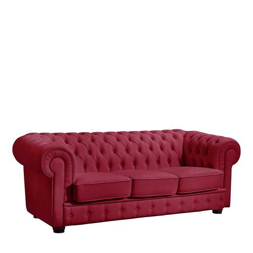 Echtledersofa Rot im Chesterfield Look drei Sitzplätzen