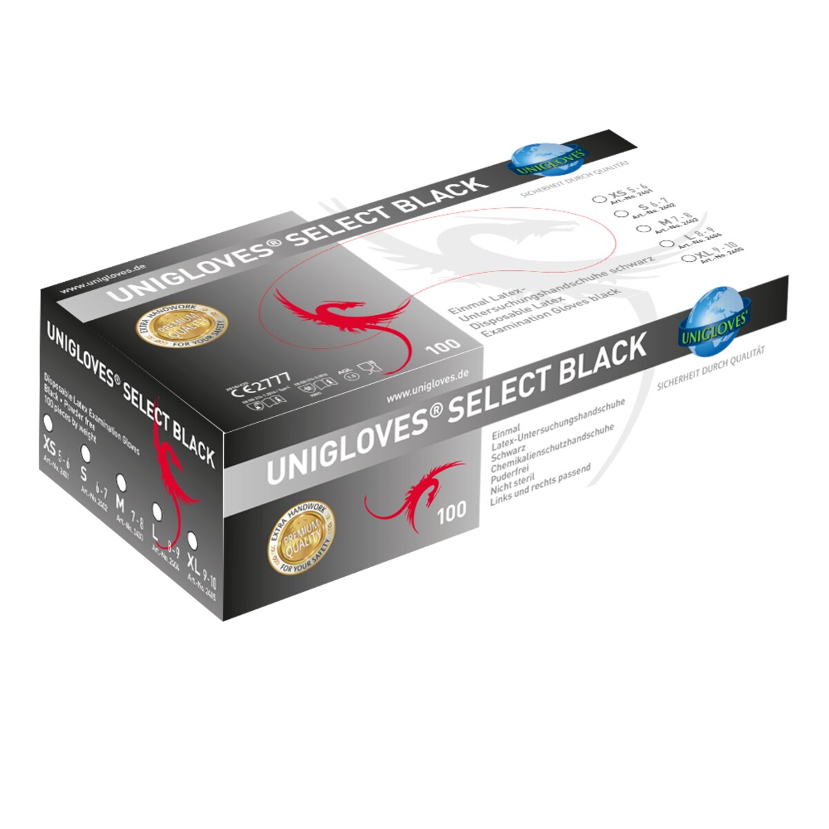 UNIGLOVES - SELECT BLACK Latexhandschuhe, schwarz, Größe M, puderfrei, lebensmittelecht - 10x100 (1.000 Stück) Image