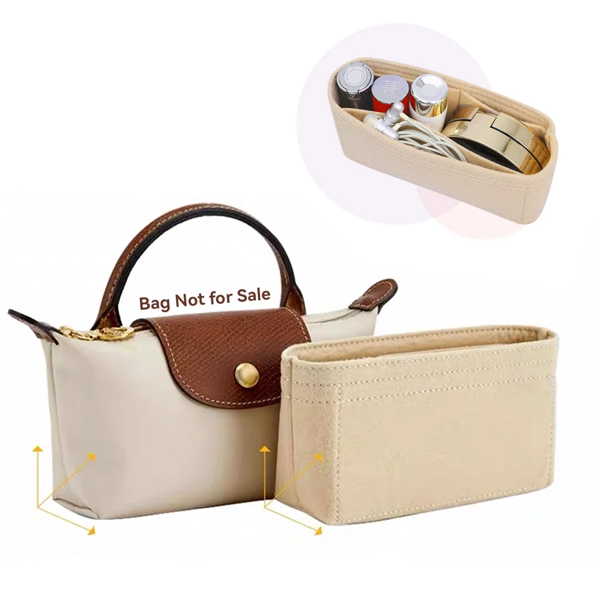 Organizzatore di borse per mini borsa Longchamp Borsa di stoccaggio La borsa di fodera Borsa di feltro con inserto Borsa di fodera