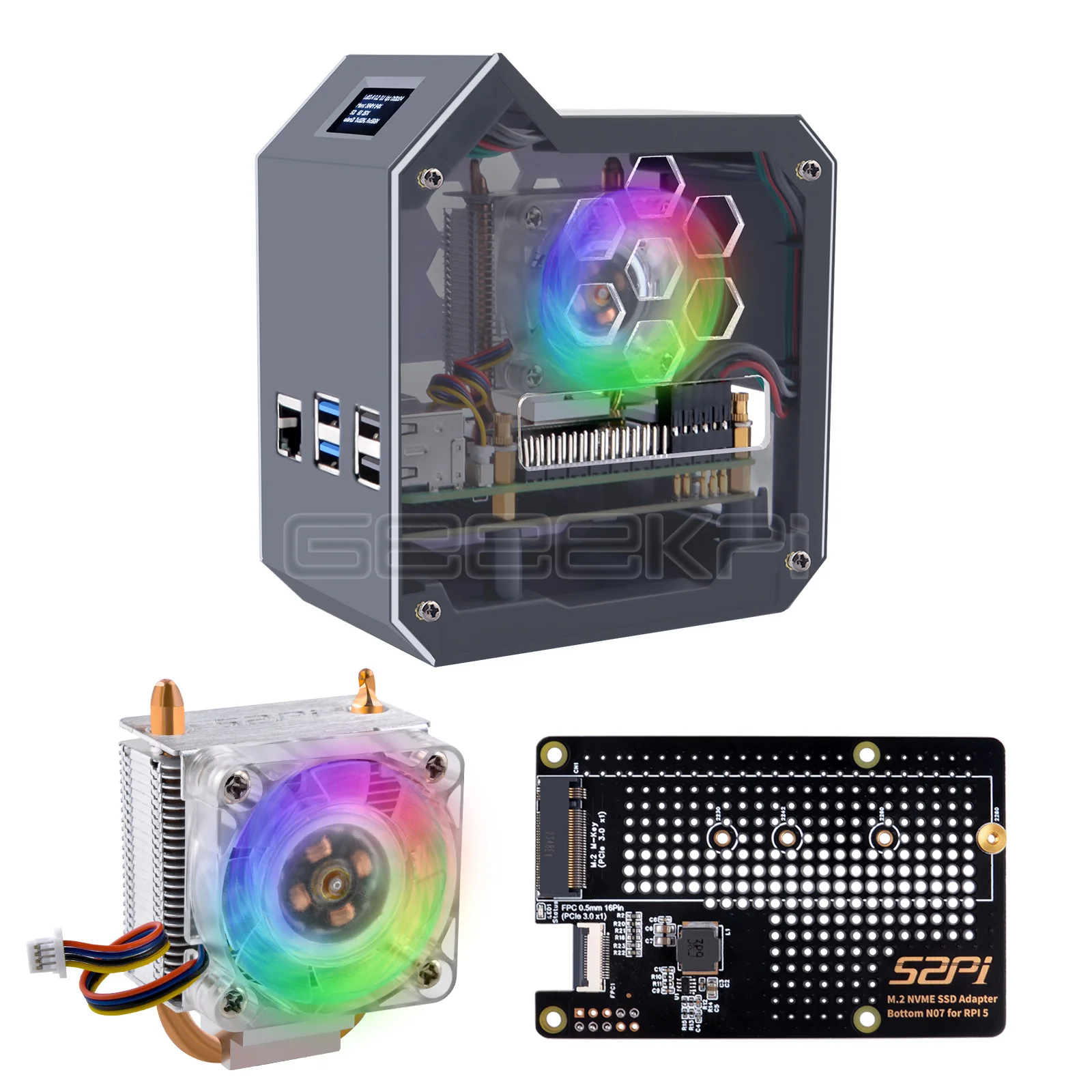 GeeekPi N07 Minitower NVMe NAS Kit für Raspberry Pi 5, mit Eisturm, unterstützt M.2 NVMe SSD 2230, 2242, 2260, 2280 Image