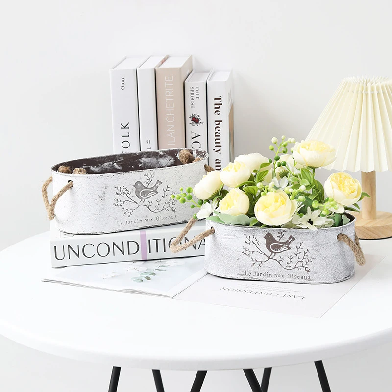 1pc Vogel Muster Vintage Schnur ovale Blumentöpfe nach Hause Balkon dekorative kreative Pflanzung saftigen grünen Blumentopf Image