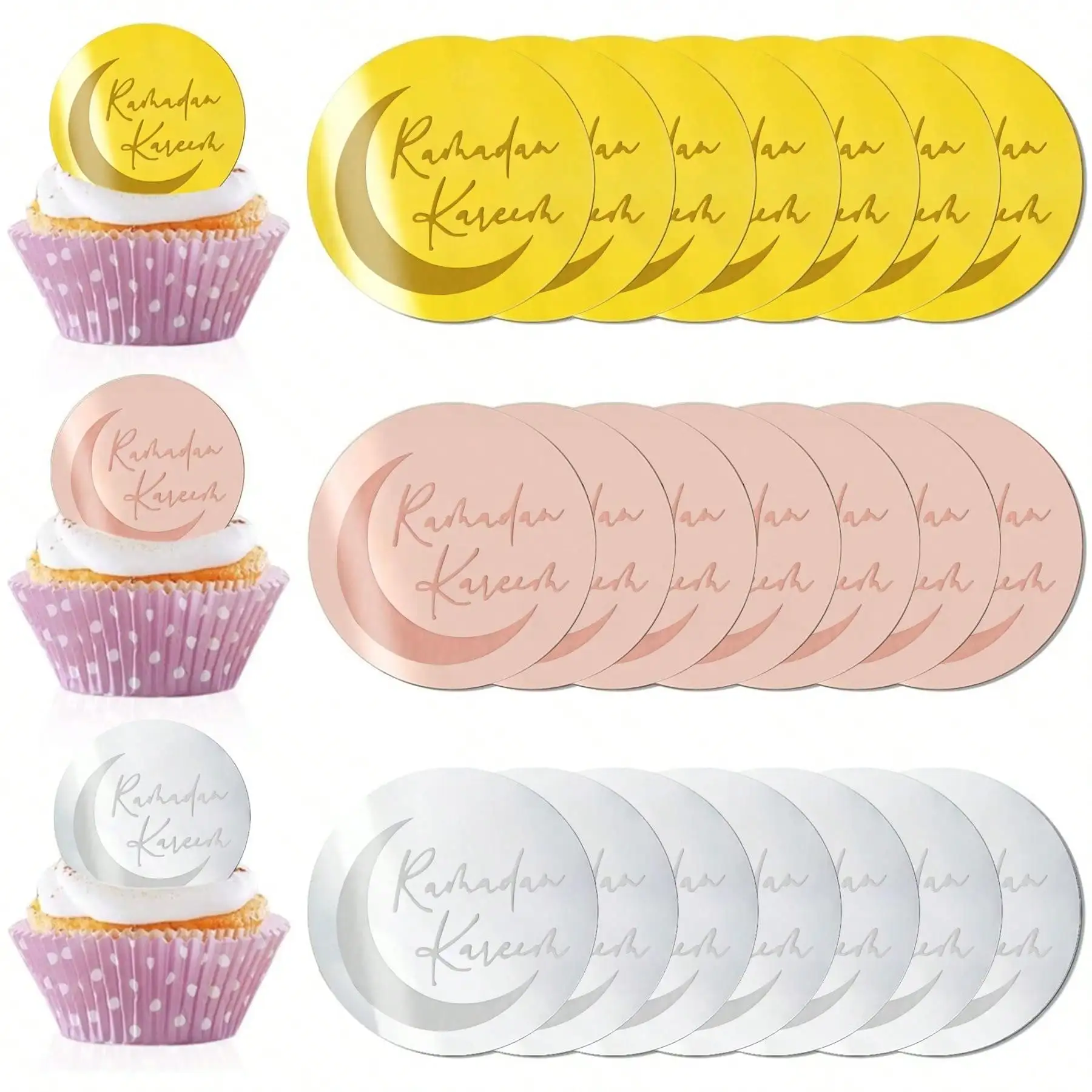 10 Stück Spiegel Acryl Eid Mubarak Mond Cupcake Topper für Ramadan Mubarak Party Cupcake Dekorationen Lieferungen Image