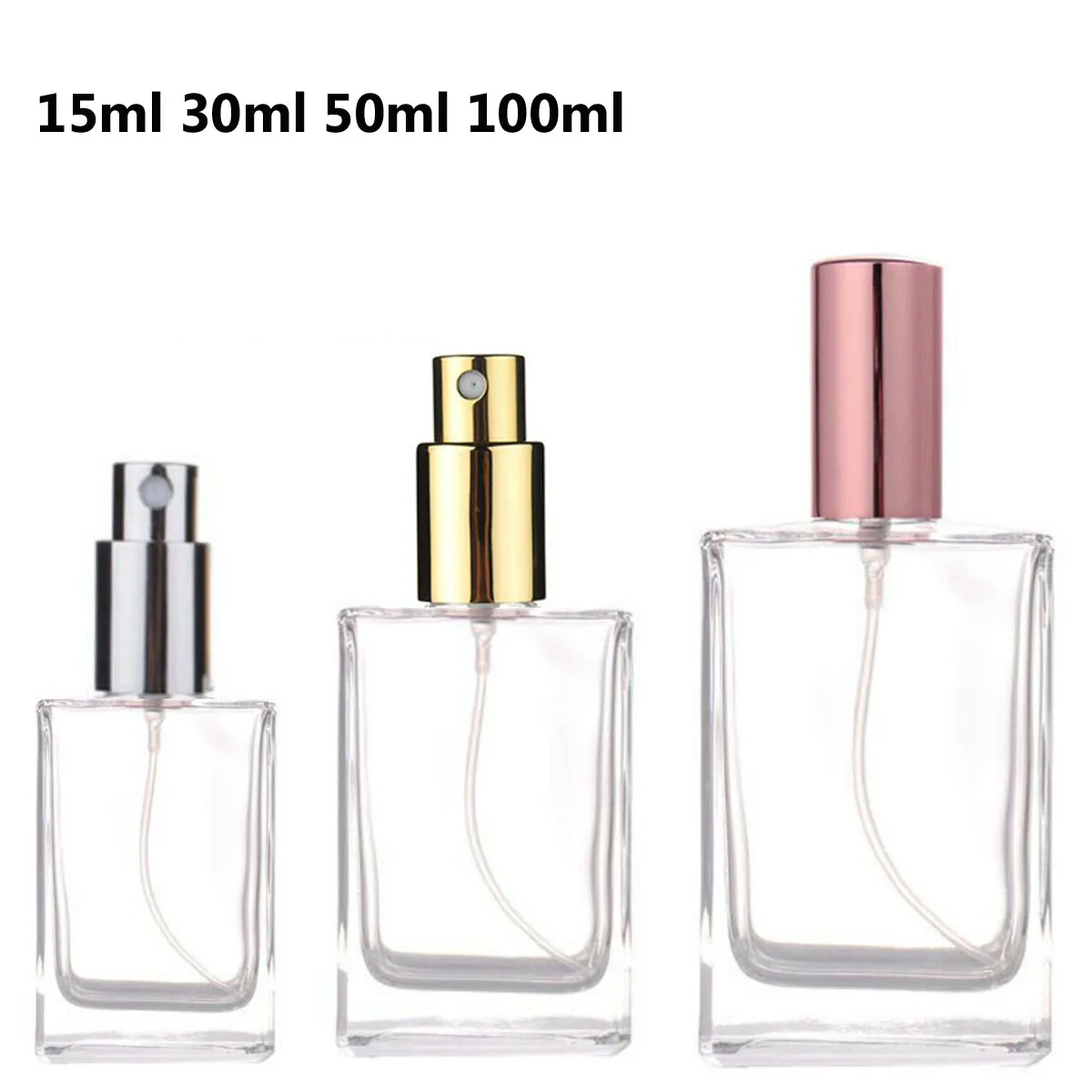 1 x Glas-Parfüm-Sprühflasche, 15 ml, 30 ml, 50 ml, 100 m, ätherische Öle, Parfüm-Sprühgerät, Nachfüllflasche, Zerstäuber, nachfüllbar, flach, klar Image
