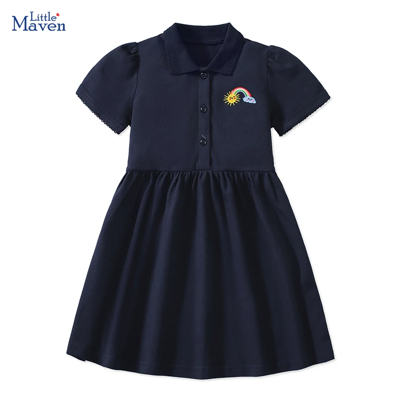 Little Maven 2025 Sommer Neue Kinderkleidung Baby Mädchen Kinderkleidung Gestickte Cartoon Regenbogen Polo Kleider 2–7 Jahre Image