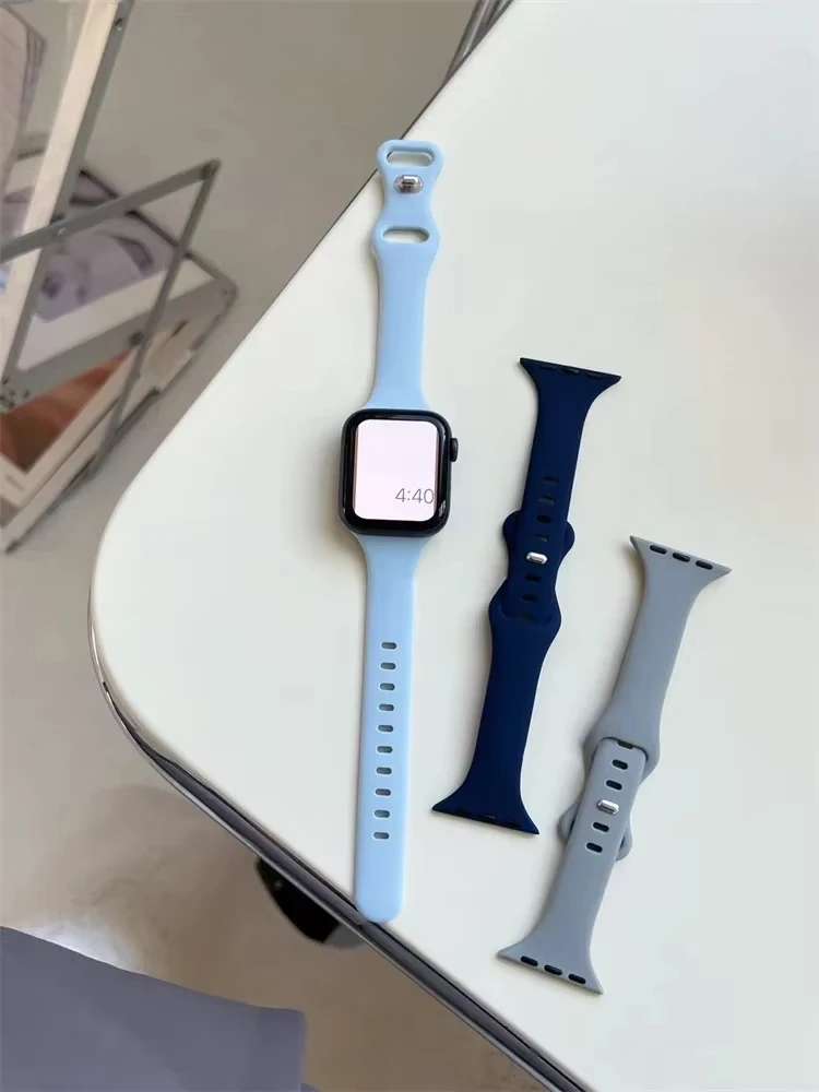 Dünnes Silikonarmband für Apple Watch 46 mm 44 mm 45 mm 49 mm 38 mm 42 mm einfarbiges Armband für iWatch S10 9 8 7 6 5 4 Ultra 2 Image
