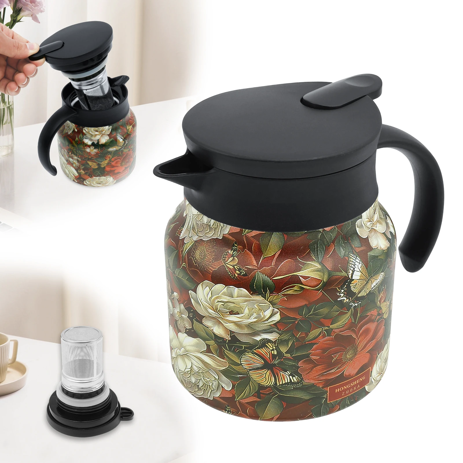 Edelstahl Teekanne mit Teesieb Infuser Blumenkessel Kung Fu Vintage Teegeschirr Set Puer Oolong Topf Haushalt Teekessel Image