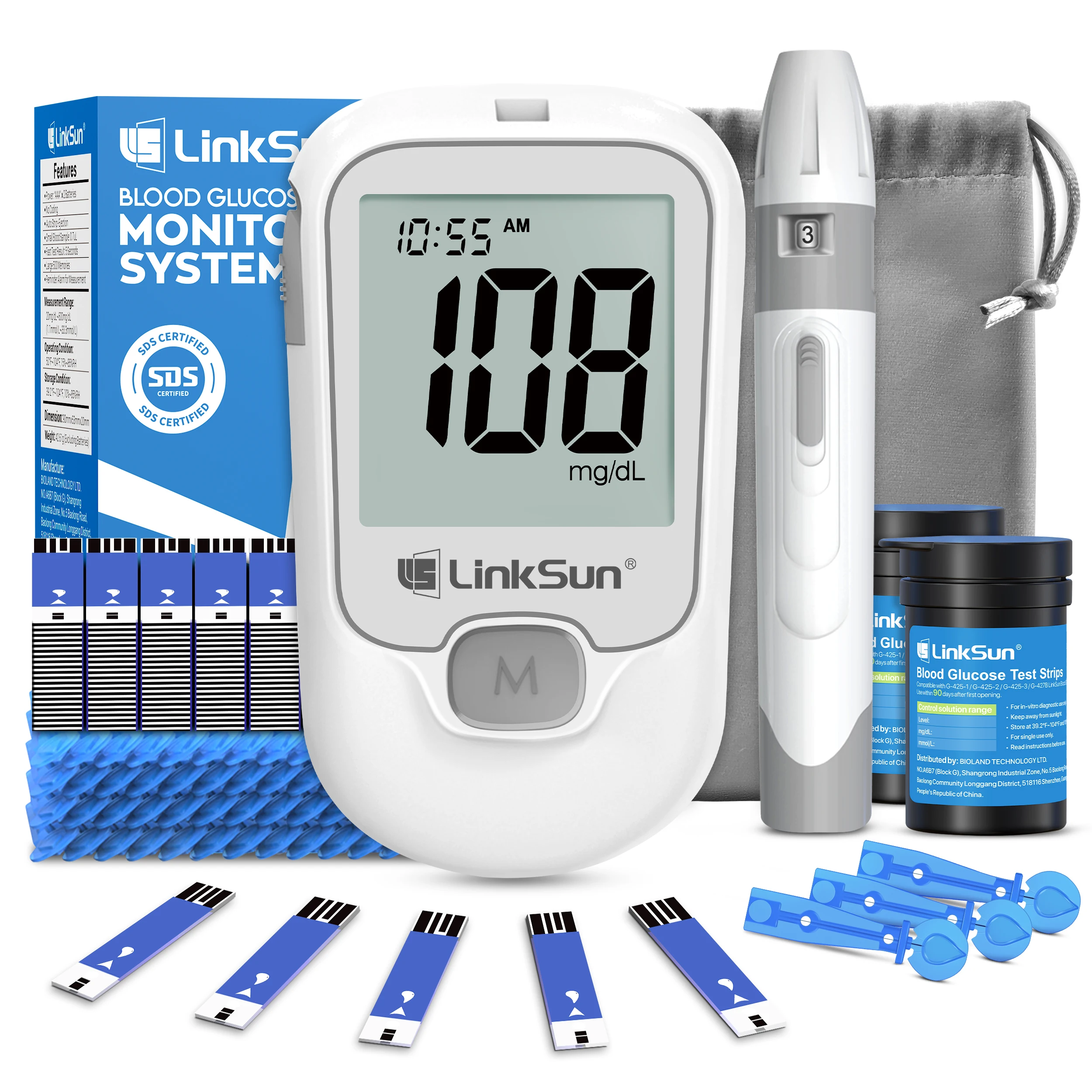LinkSun G-425-1 Blutzuckermessgerät 50/100 Stück Teststreifen und Lanzetten Diabetes Medizinisches Glucosemeter Testen von Blutzuckertester Image