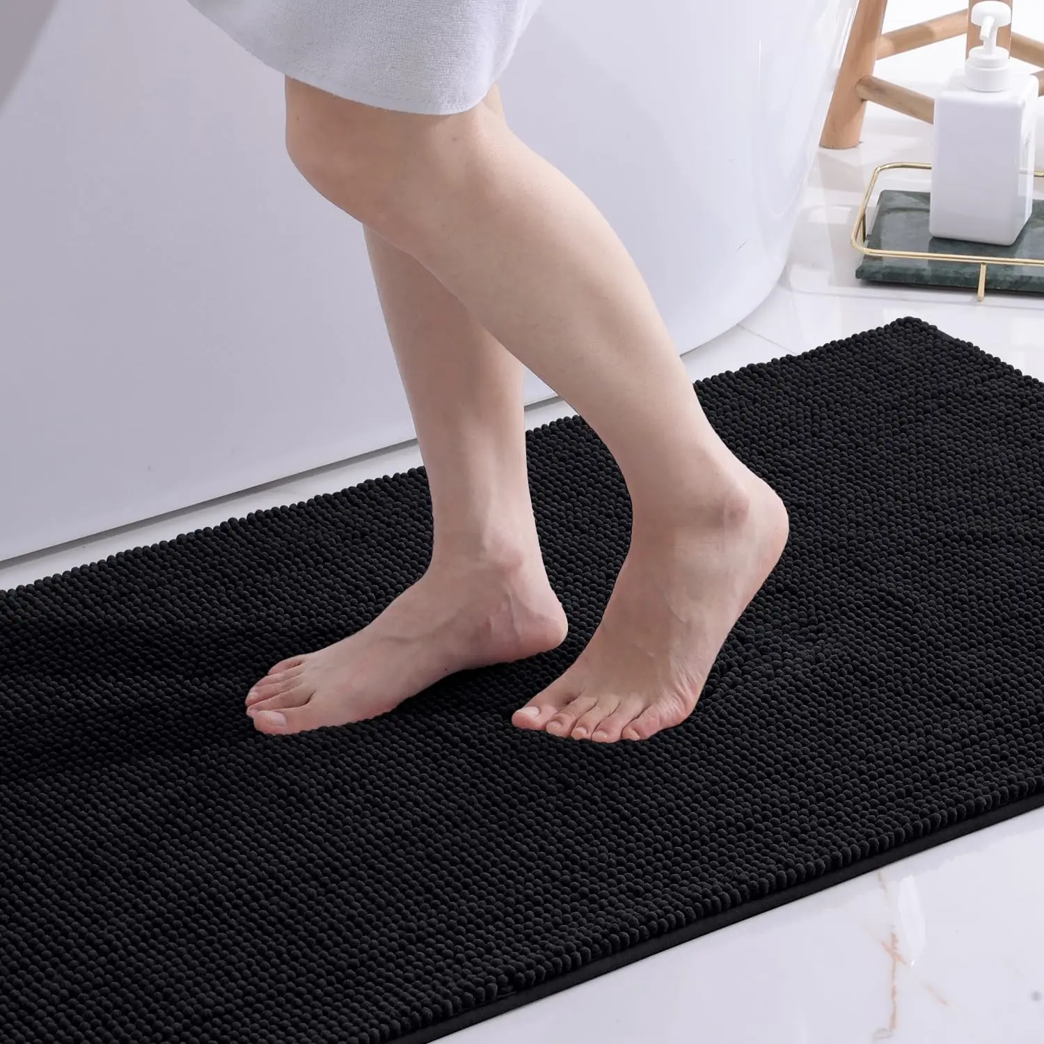 Hapihappy Tapis de salle de bain Tapis de bain en chenille Tapis de salle de bain antidérapant Tapis de bain doux Tapis de bain absorbant Tapis de douche lavable pour salle de bain