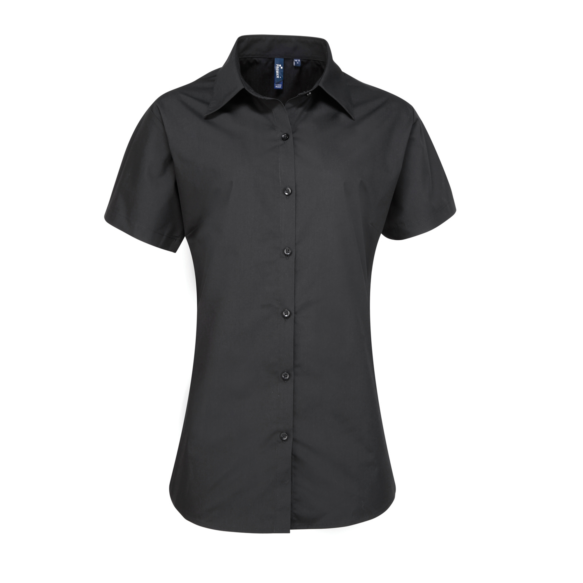 Premier Damen Popeline-Bluse / Bluse / Arbeitshemd, kurzärmlig (Schwarz) Image