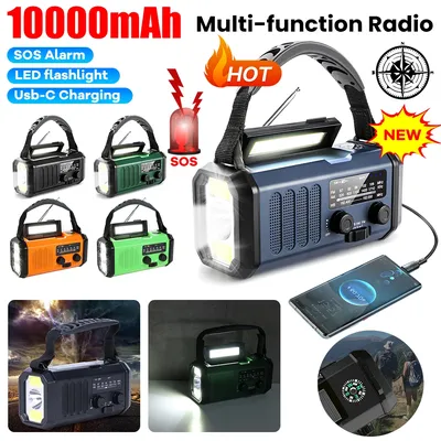 10000mAh Portable Bluetooth Radio Waterproof Solar SOS Alarm Hand Crank Radio AM/FM Weather Radio