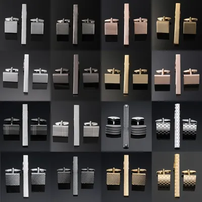 Classic men's French shirt cufflinks tie clips sets Laser metal drawing cuffs button clips business