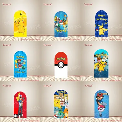 Pokemon Arch Backdrop Pokeball Ash Ketchum Pikachu Birthday Backdrop Polyester Double-Sided Pokemon