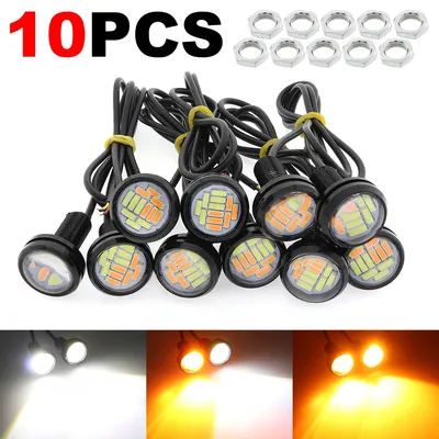 10 Pcs 23mm Eagle Eye 4014 12SMD White/Amber 12V Car Fog DRL Bulb Auto Reverse Backup Parking
