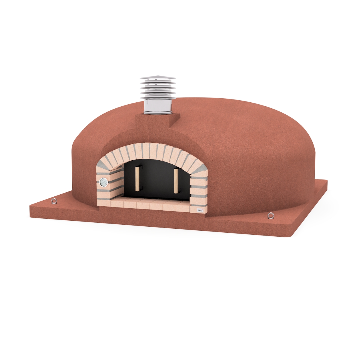 MAESTRO FERRETERO MF - Holzbackofen für den Außenbereich Modell OLYMPUS MONS (Bordeaux - 200 x 200 x 95 cm) – Isoliert mit Kork und 3 Keramikmatten Image