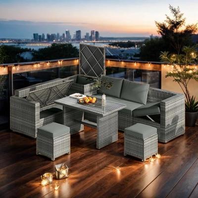 Outdoor 6-Piece Sofa Set with Storage Box and Glass Top Table