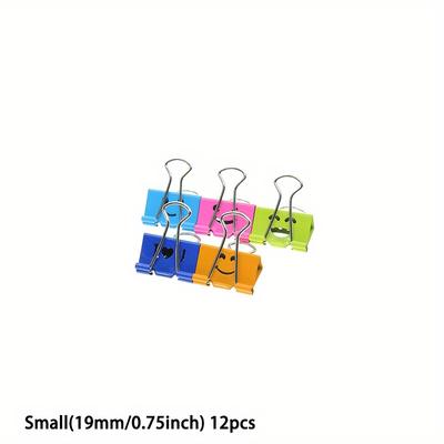 TEMU Happy Binder Paper Clips/binder Clips - 12pcs Colored Metal Fun Clip Clamps With Cute Smile Face Assorted Color For Office, Teacher Gifts And Kitchen