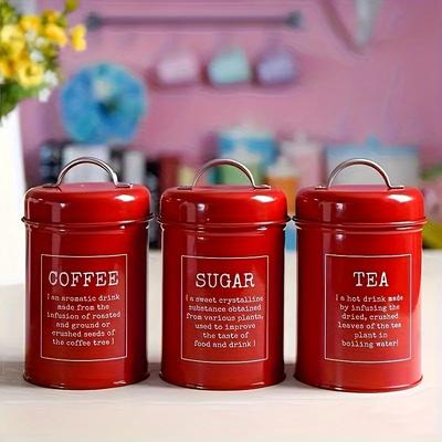 TEMU 3 Pcs Red Sealed Kitchen Canisters - Hand Washable, Metal, Reusable, Round Shape, Lid Type: , Suitable For Food Storage, No Electricity Required