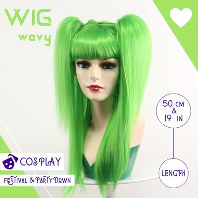 TEMU High-quality Cosplay Wig With Double Ponytails, Straight , Heat Resistant, , Synthetic Material - Anime Krulucu Cosplay Wig For Festival & Party