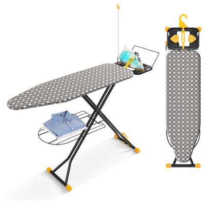 TEMU Metal Panel Ironing Board With Iron Bracket, Heat Resistant Heat , Heavy Duty Height Adjustable Ironing Board With Storage Shelf, Yellow