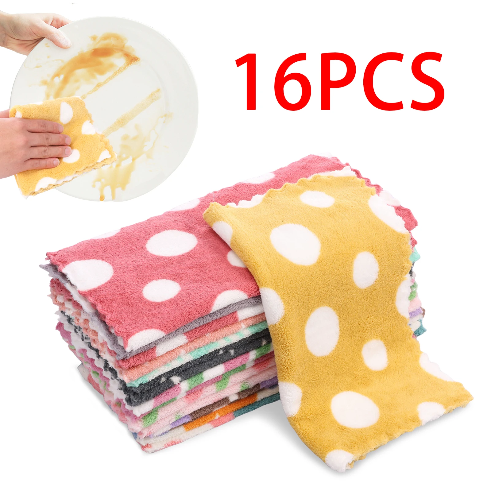 16Pcs Verdickte Reinigung Tuch Saugfähigen Handtuch Küche Polyester Scheuer Waschen Dish Lumpen Haushalt Reinigung Reinigung Image