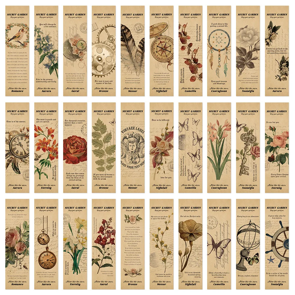 30 Stück Retro-Blumenetiketten, nostalgische Lesezeichen, dekorative Seiten, Markierung, Lesezeichen, Leseseiten, Bücher, Markierung, Studenten, kreativ Image