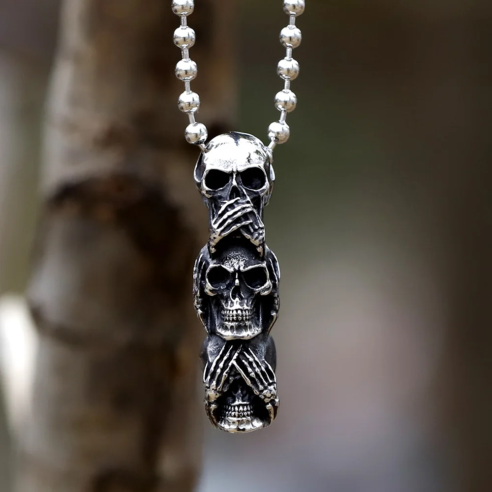 Vintage Hip-Hop Punk Edelstahl Totenkopf Halsketten für Frauen Männer Rock Cool Domineering Skeleton Anhänger Halskette Boho Schmuck