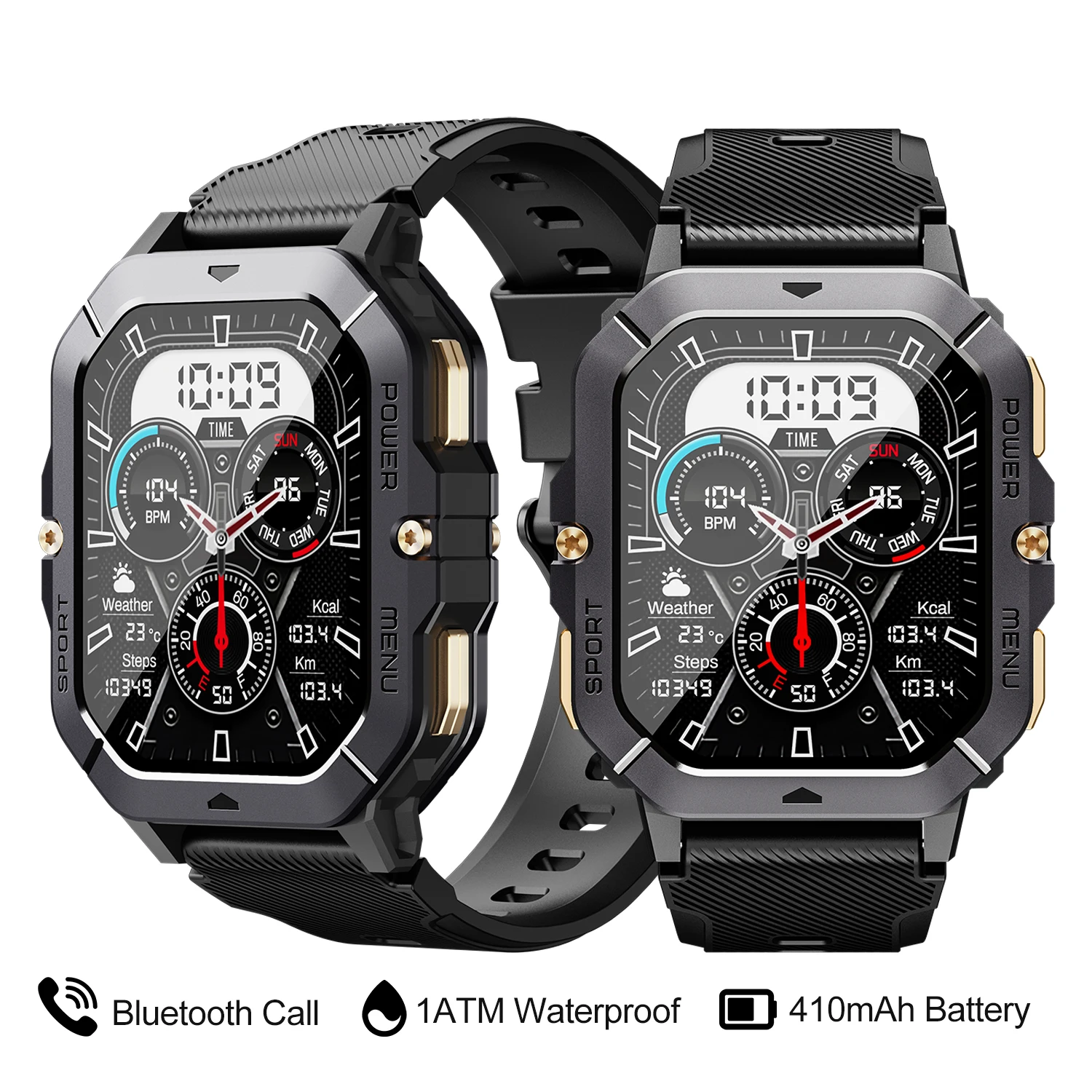2,02 Zoll Smart Uhr Männer Bluetooth Anruf 410 mAh Batterie Herz Rate Monitor 1ATM Wasserdichte Frauen Outdoor Sport Smartwatch