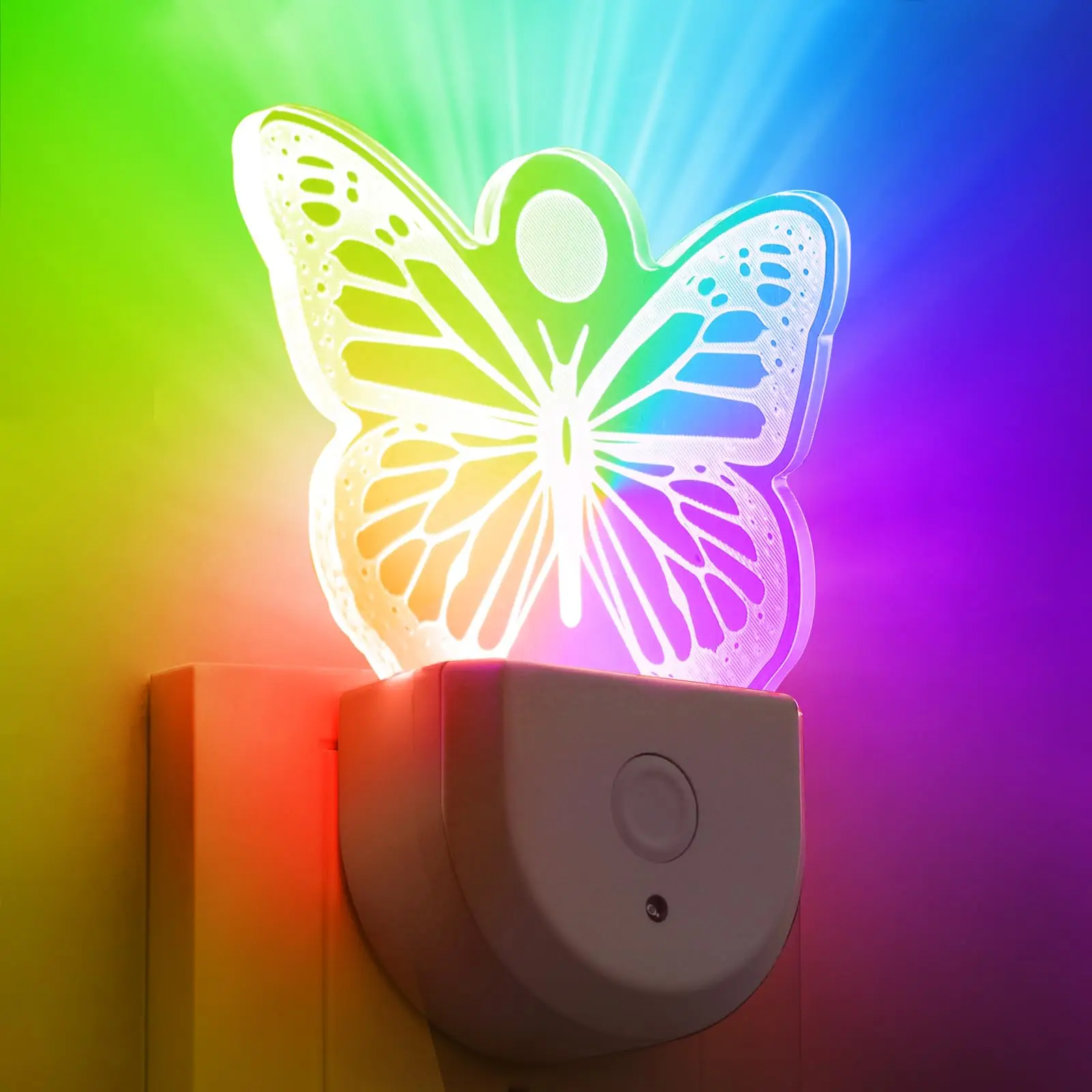 Nachtlicht für Kinder, Schmetterlings-Nachtlicht, zum Einstecken in die Wand, LED-Wandlampe, 6 Farben ändern, RGB-LED-Nachtlicht für Kinderzimmer