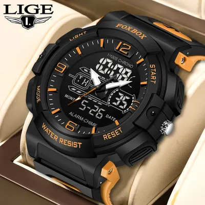 LIGE Neue Uhren Für Männer 50M Wasserdichte Uhr Alarm reloj hombre LCD Dual Display Armbanduhr Quarz Militär Sport Herren uhren