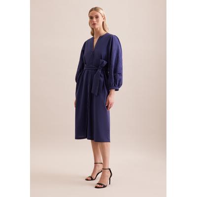Sommerkleid SEIDENSTICKER "Schwarze Rose", Damen, Gr. 3XL (46), Normalgrößen, blau, 65% Baumwolle 35% Leinen/Flachs, unifarben, regular fit, Rundhals, Halbarm, Kleider, 7/8-Arm Rundhals Uni Image