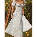 Damen Midikleid Corsagenkleider A Linie Kleid Milchmädchen-Kleid Kleid mit Puffärmeln Urlaub Urlaub Täglich Regular Fit Blumen Kurzarm Quadratischer Ausschnitt Weiß Gelb Rosa Blau Sommer
