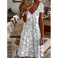 Damen Mini Kleid Petite Kleid T-Shirt Kleid Tee Kleid Sommerkleid A-Linie Kleid Elegant Vintage Stylish Urlaub Geburtstag Casual Regular Fit Floral Grafik Paisley Kurzarm V-Ausschnitt Perle