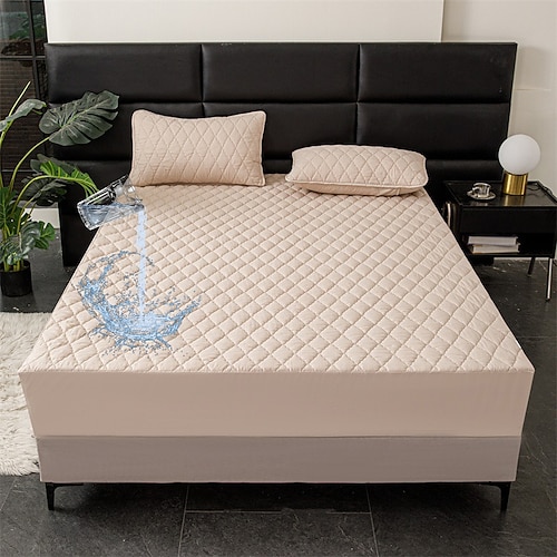 Queen Volle King Schutzbettbezug Wasserdichter Matratzenprotektor Gequilteter Matratzenauflage Bettprotektor Dickes Bettbezug Rutschfest Passendes Bettlaken mit tiefem Pocket Geräuschlos Hypoallergen Image