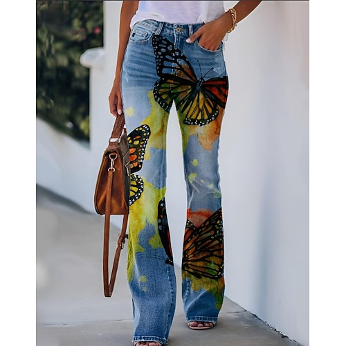 Damen Schlaghose Schlaghosen Hosen Hose Gemütliche Leggings Mode Volle Länge Mittlere Taille Schädel Blume / Blumenmuster Seitentaschen Weites Bein Druck Komfort Mikroelastisch Halloween Wochenende Image