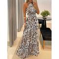 Damen Maxidress Casual kleid Corsagenkleider A Linie Kleid skims dress Stilvoll Brautkleider schlicht Urlaub Täglich Regular Fit Blumen Leopard Punkt Ärmellos Halfterhals Dunkel Braun Schwarz Gelb