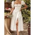 Damen Midikleid Corsagenkleider A Linie Kleid Milchmädchen-Kleid Kleid mit Puffärmeln Urlaub Urlaub Täglich Regular Fit Blumen Kurzarm Quadratischer Ausschnitt Hellrosa Rosa Blau Grün Sommer