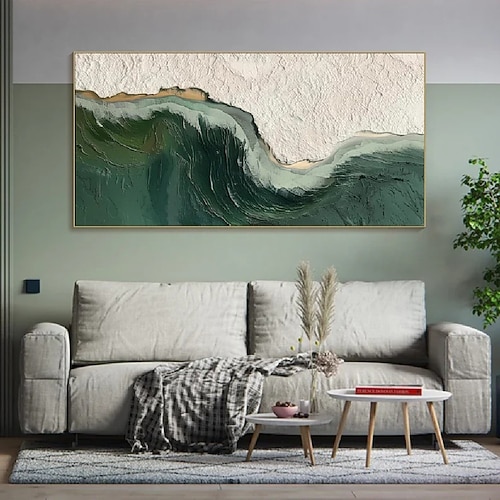 handgemachtes weiß grün und schwarz 3D strukturiertes abstraktes Gemälde handgemalt Ozean Meereslandschaft Ölgemälde moderne Wandkunst Landschaft Wanddekoration Kunstwerk Image