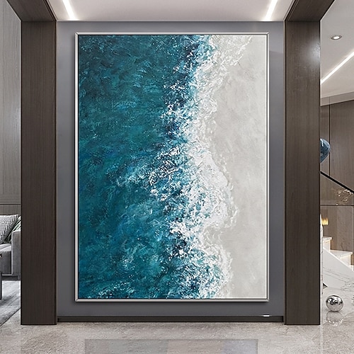 Mintura handgefertigte Meereslandschafts-Ölgemälde auf Leinwand, Wandkunst, Dekoration, modernes abstraktes Strukturbild für die Inneneinrichtung, gerolltes, rahmenloses, ungedehntes Gemälde Image