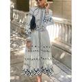 Damen Midikleid Corsagenkleider A Linie Kleid Kleid mit Puffärmeln Urlaub Halbformelle Kleider Formal Urlaub Arbeit Regular Fit Graphic Kurzarm Stehkragen Weiß Sommer