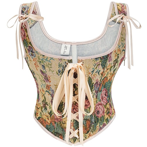 Retro Vintage Mittelalterlich Renaissance Korsett Weste Bustier Schnürung Blumen Jacquard Kostüm Damen Keltisch Fantasie königlich Halloween Karneval Party Alltagstauglich LARP Erwachsene Korsett Image