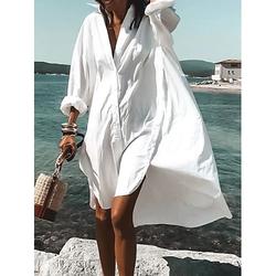 Damen kleid lang blusenkleid Casual kleid Stilvoll Brautkleider schlicht Urlaub Täglich Lockere Passform Graphic Langarm Hemdkragen Weiß Gelb Rosa Leicht Blau Sommer Frühling Herbst