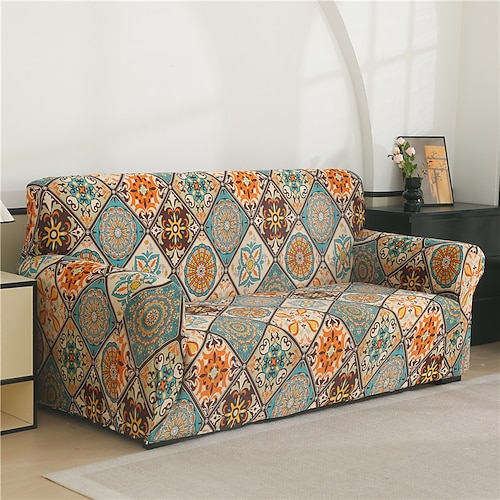 Staubdichte, allmächtige Schonbezüge mit Bohemian-Print, Stretch-Sofabezug, superweicher Stoff-Couchbezug mit einem kostenlosen Booster-Bezug (Sessel/Zweisitzer/3-Sitzer/4-Sitzer). Image
