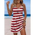 Damen Mini Kleid Petite Kleid Petite Kleid Strandkleid A-Linie Kleid Tank Kleid Freizeit Urlaub Täglich Strand Lockerer Schnitt Herz Rose Flagge ärmellos Rundhals Weiß Rot Königsblau Blau Sommer
