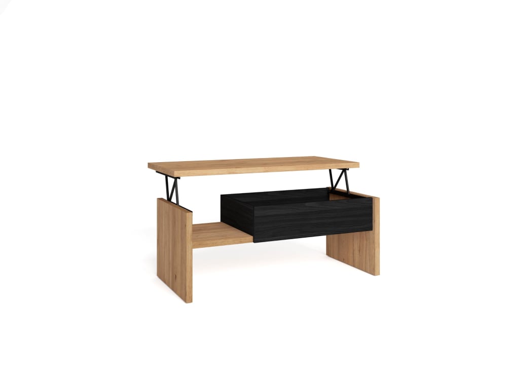 Table Basse Relevable effet bois de chêne et noir 110x50x45cm