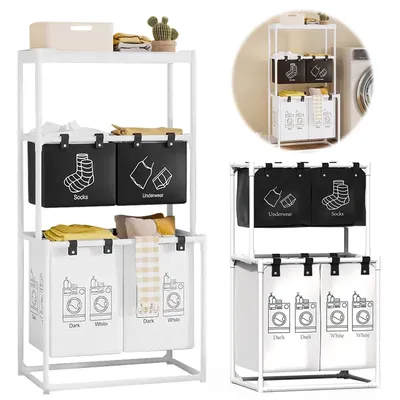 Laundry Sorter Basket Laundry Storage Hamper 2/3 Layer Dirty Clothes Hamper Large Capacity Clothing